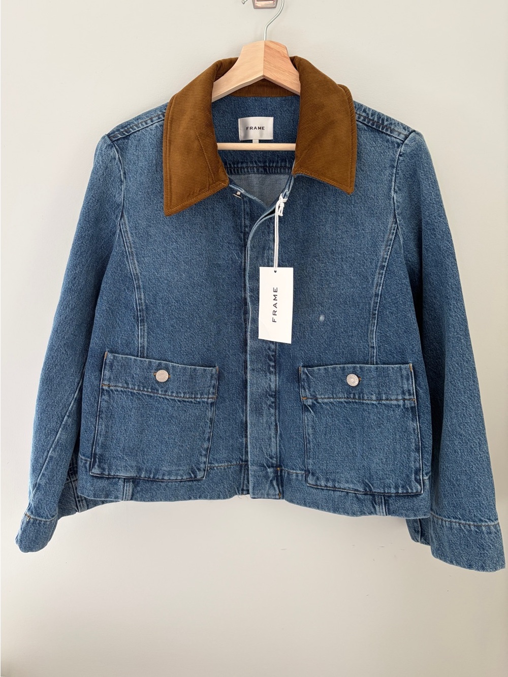 FRAME The Mini Denim Swing Jacket Sonic Corduroy Collar NWT Size M